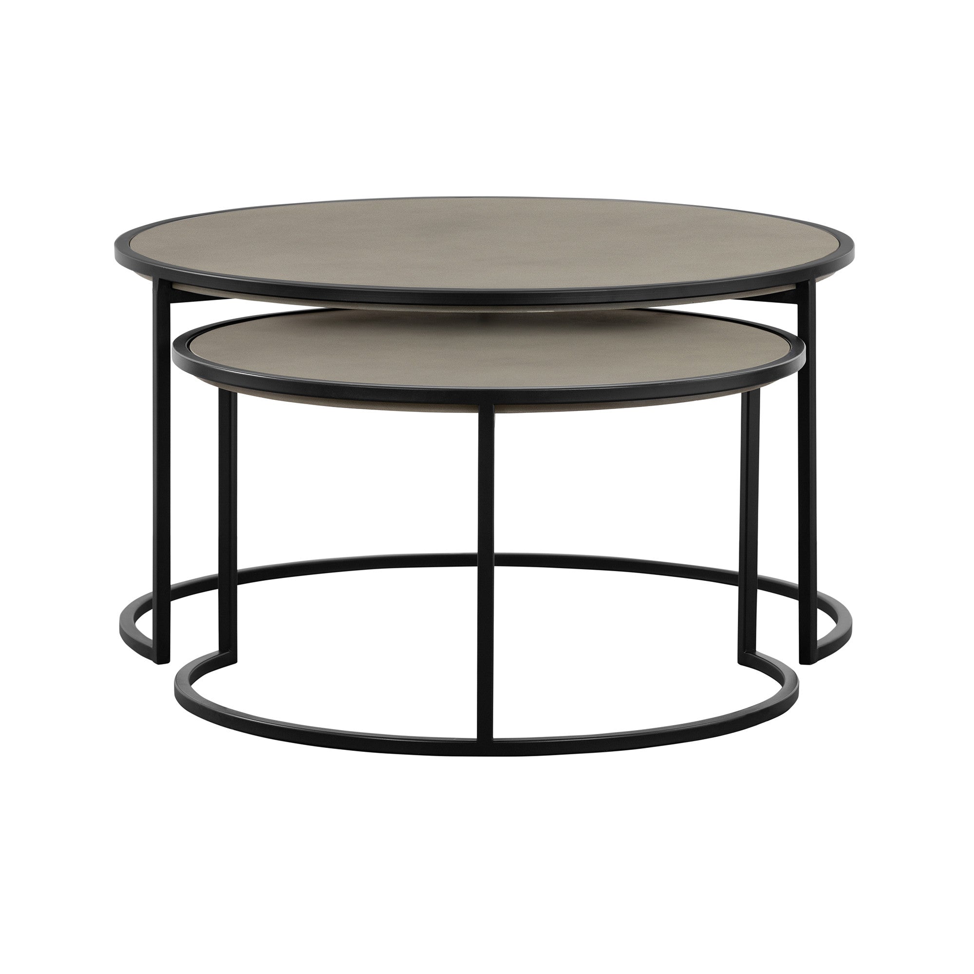 Set of Two 32" Gray And Black Concrete And Metal Round Nested Coffee Tables-2