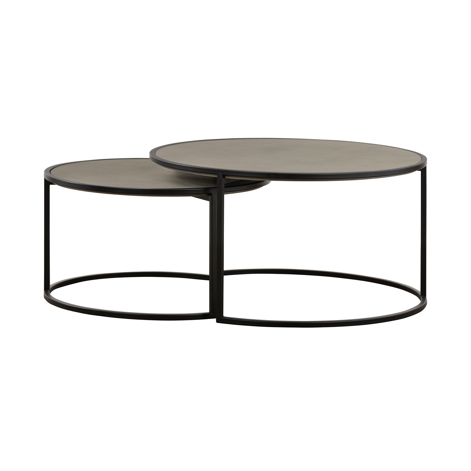 Set of Two 32" Gray And Black Concrete And Metal Round Nested Coffee Tables-3