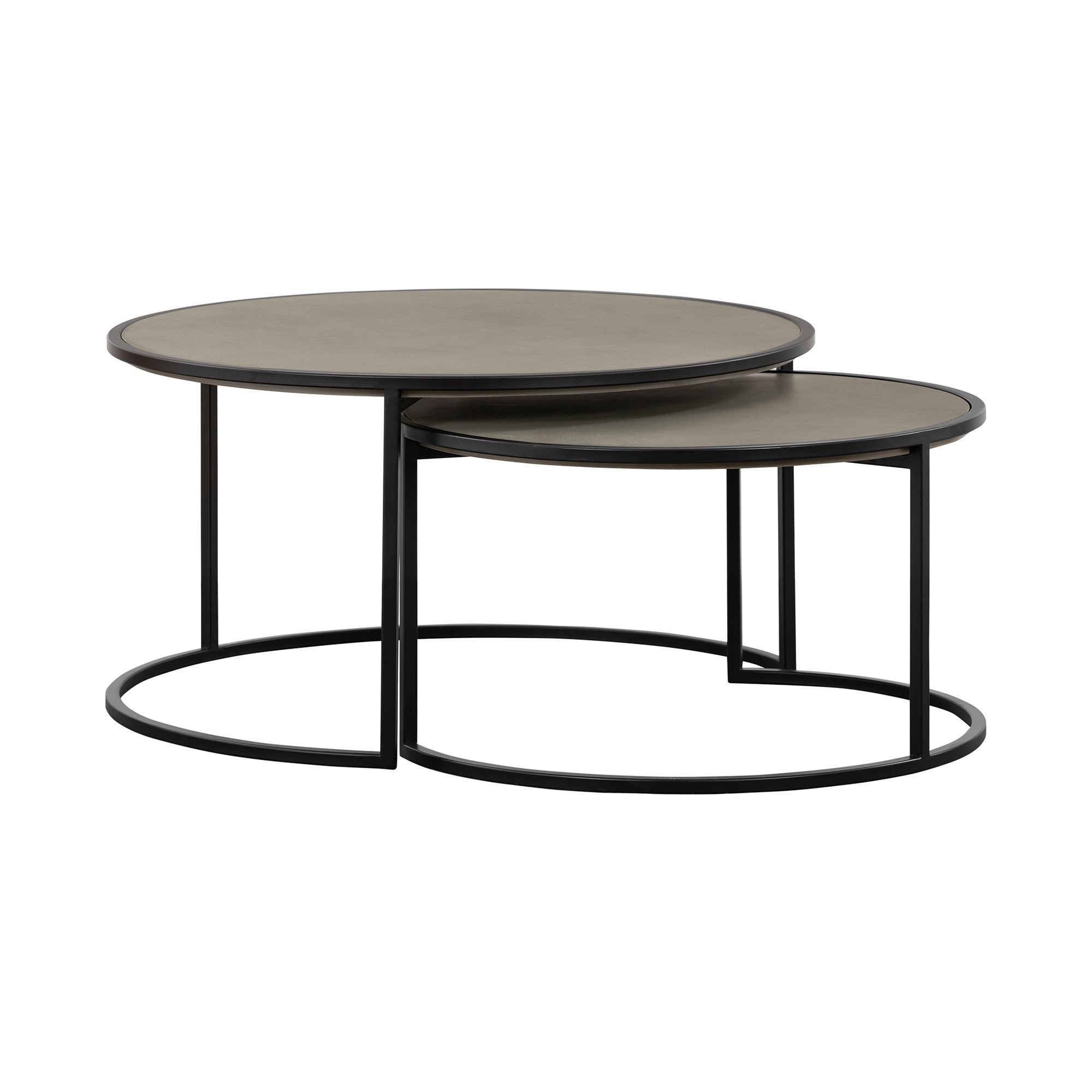 Set of Two 32" Gray And Black Concrete And Metal Round Nested Coffee Tables-6