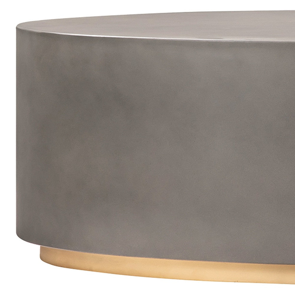 28" Gray And Brass Concrete And Brass Oval Coffee Table-7