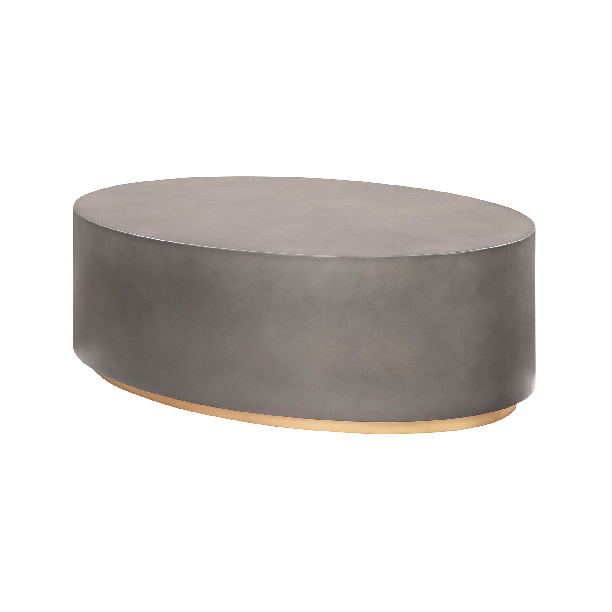 28" Gray And Brass Concrete And Brass Oval Coffee Table-2