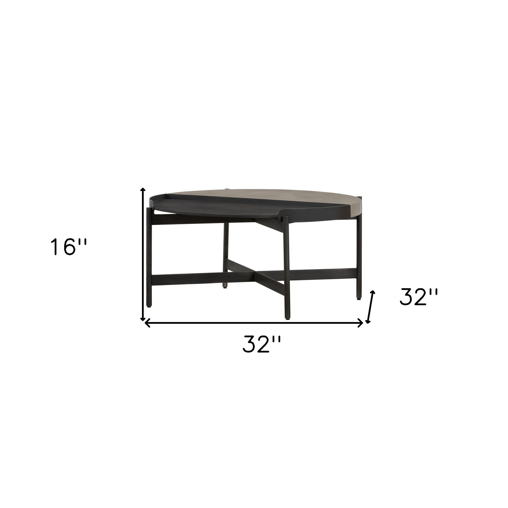32" Gray And Black Concrete And Metal Round Coffee Table-7