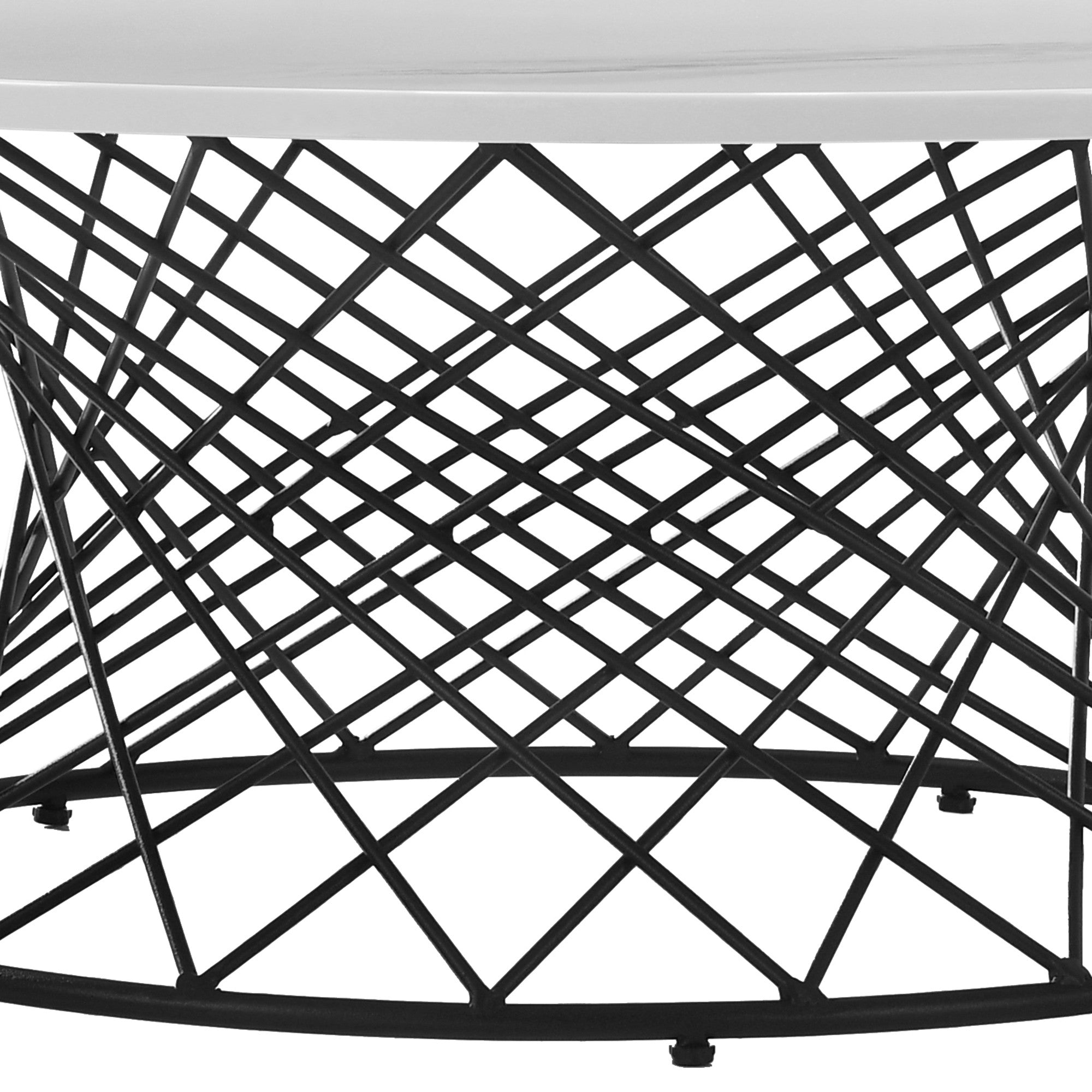 36" White And Black Genuine Marble And Metal Round Coffee Table-4