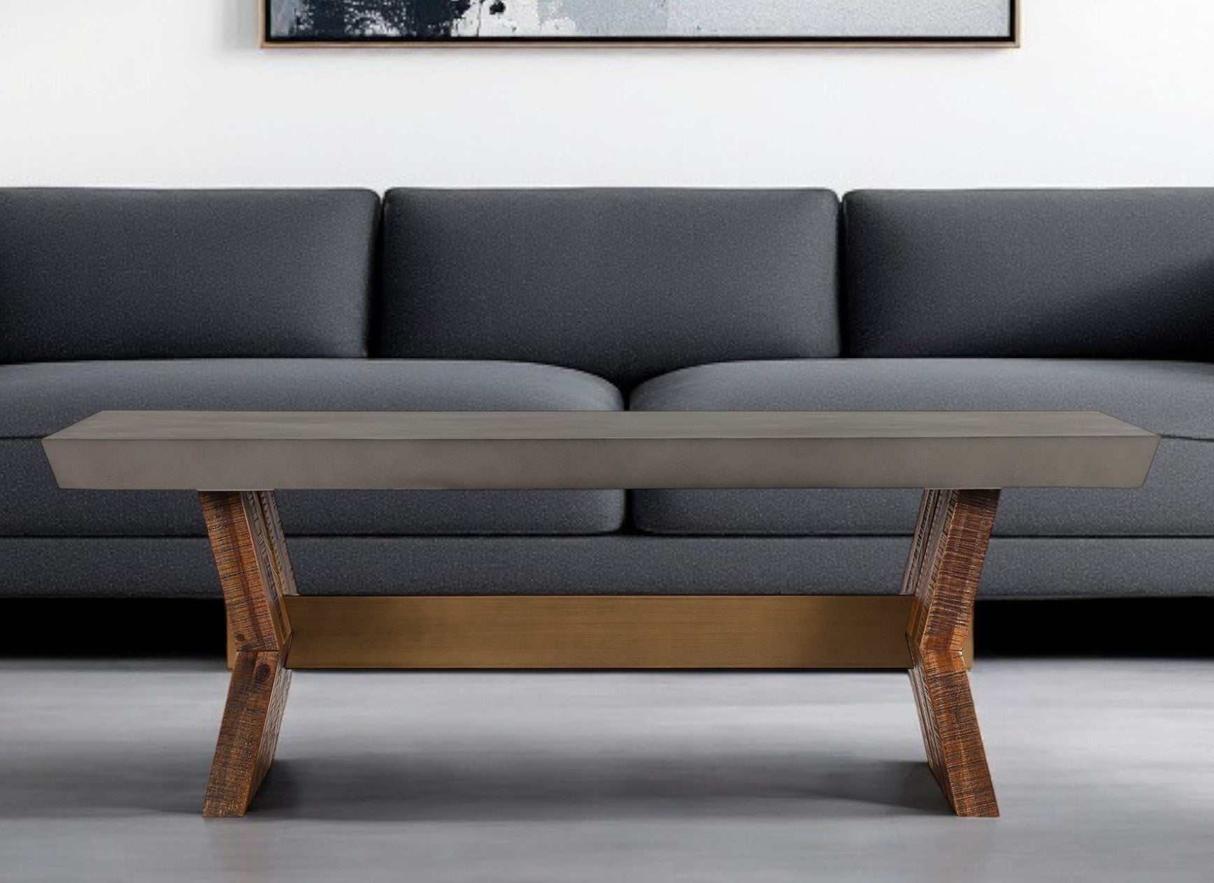 26" Gray And Brown Concrete And Solid Wood Coffee Table-1