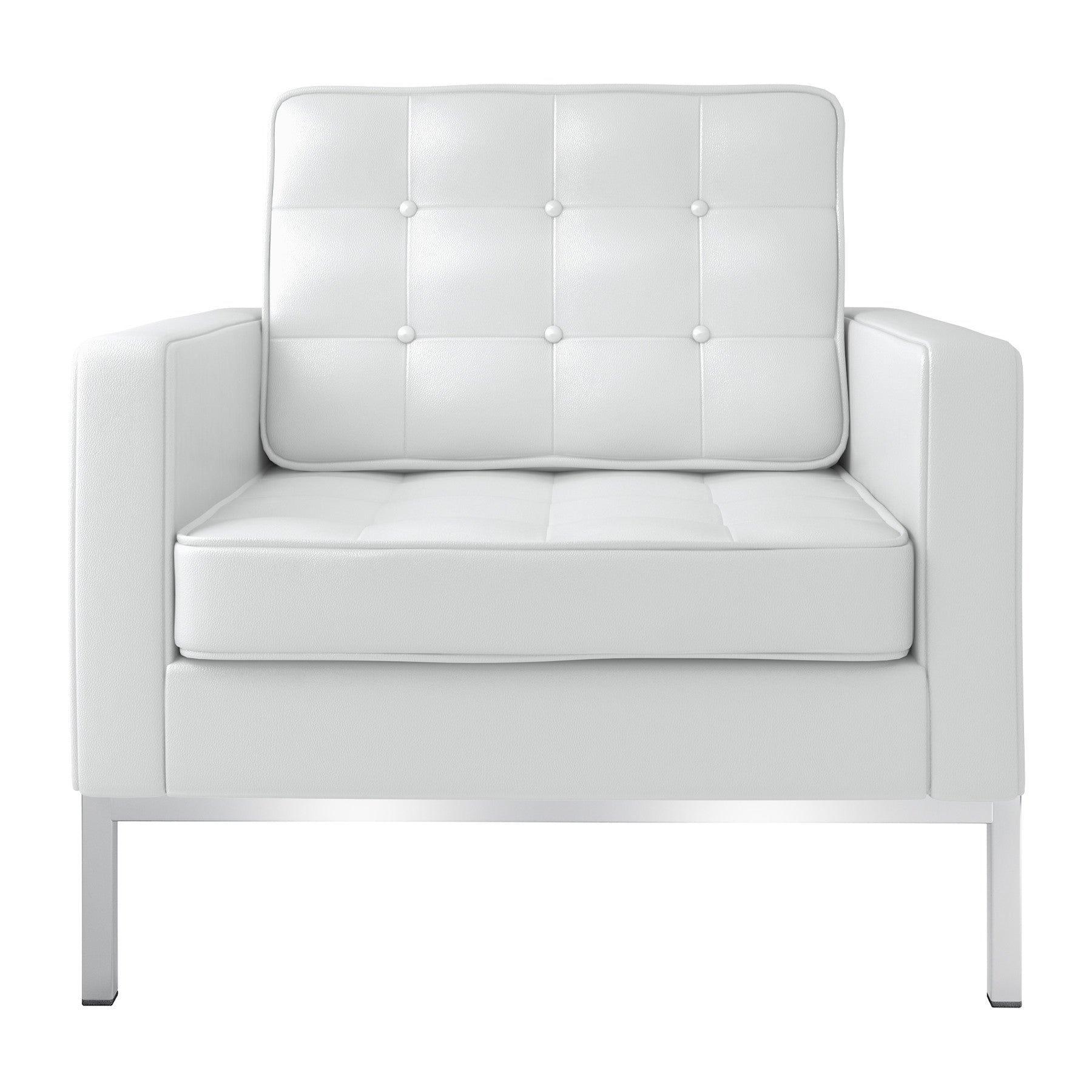 31" White and Silver Italian Leather Tufted Club Chair-0