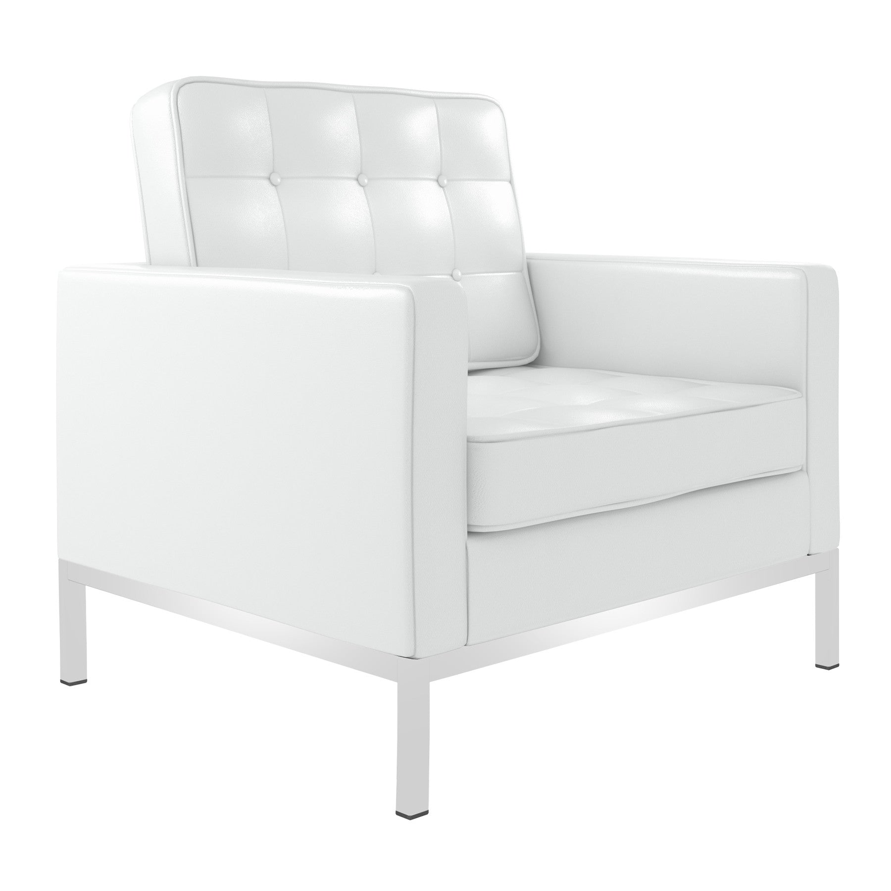31" White and Silver Italian Leather Tufted Club Chair-4
