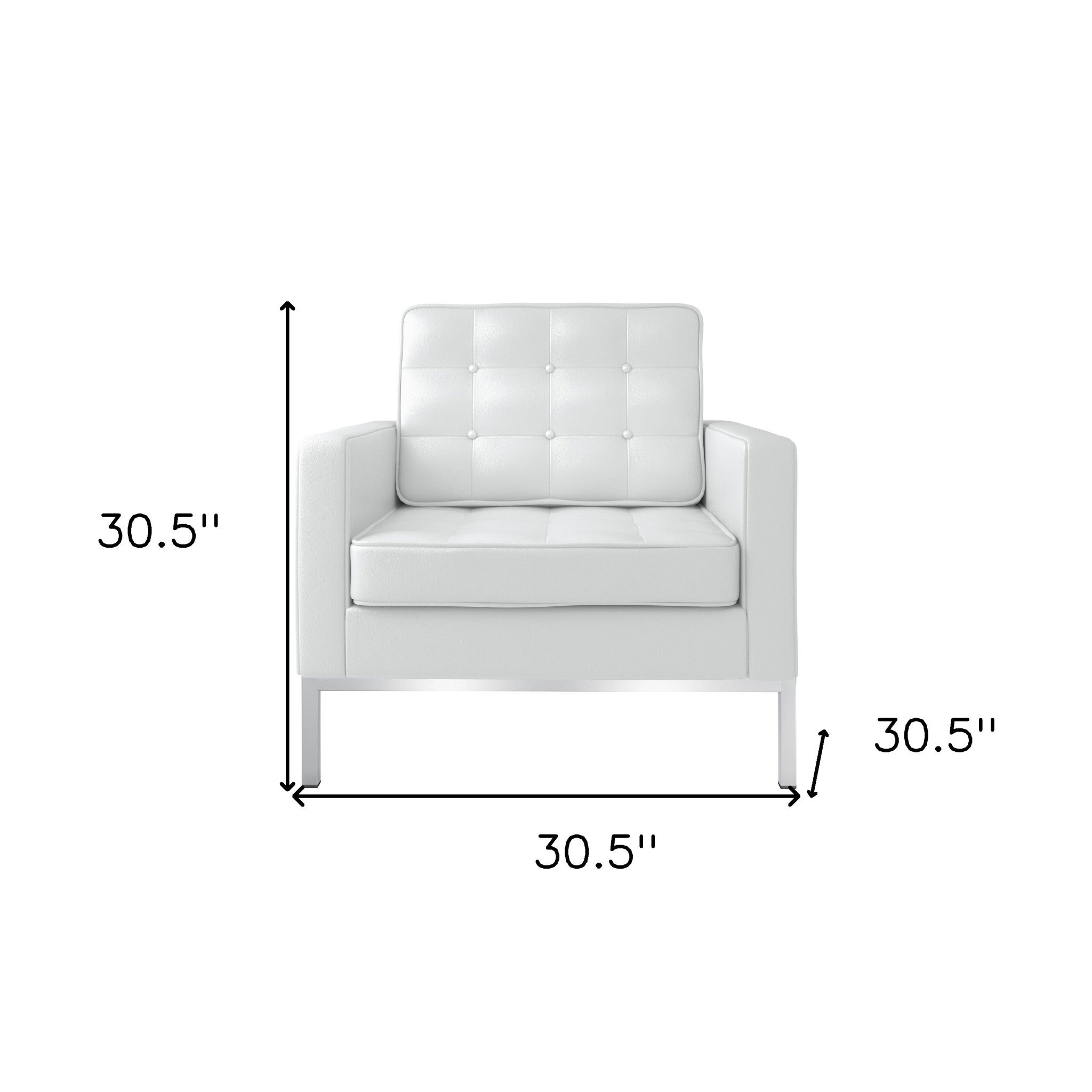 31" White and Silver Italian Leather Tufted Club Chair-8