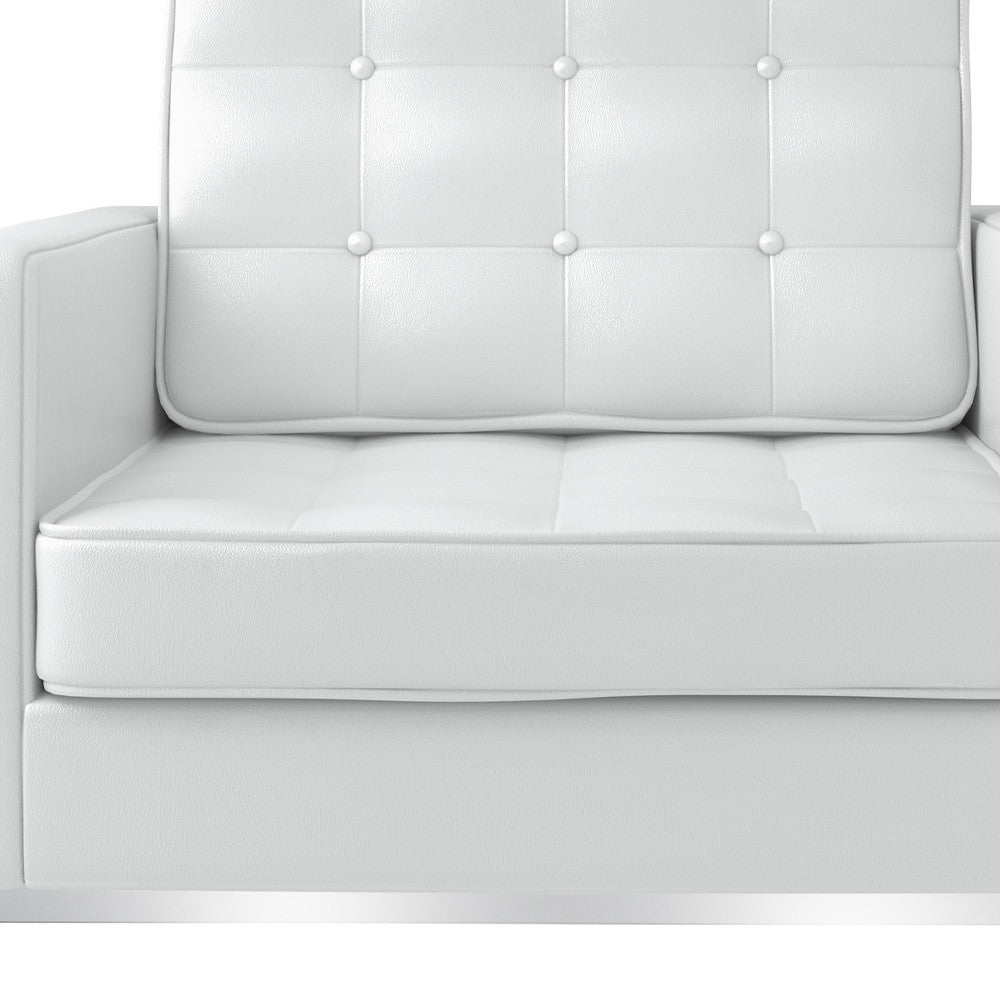 31" White and Silver Italian Leather Tufted Club Chair-6