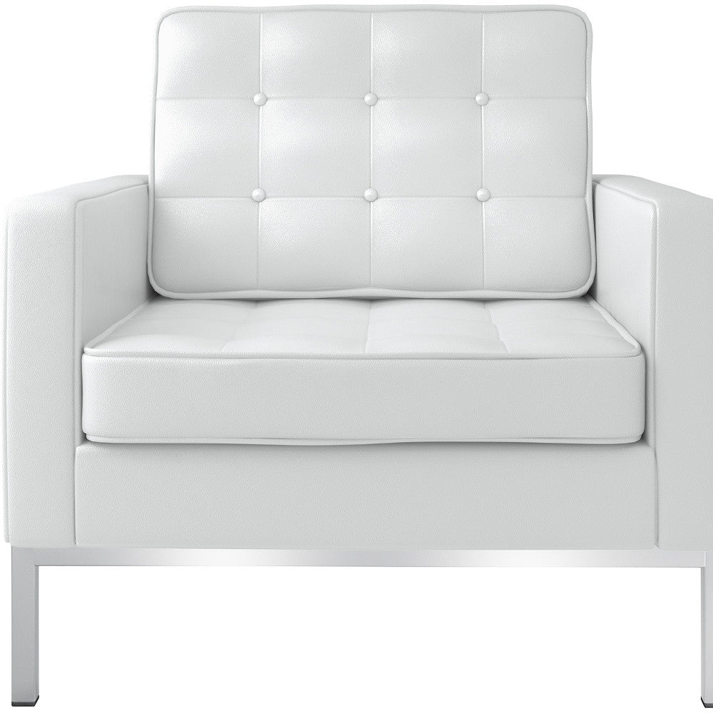 31" White and Silver Italian Leather Tufted Club Chair-7