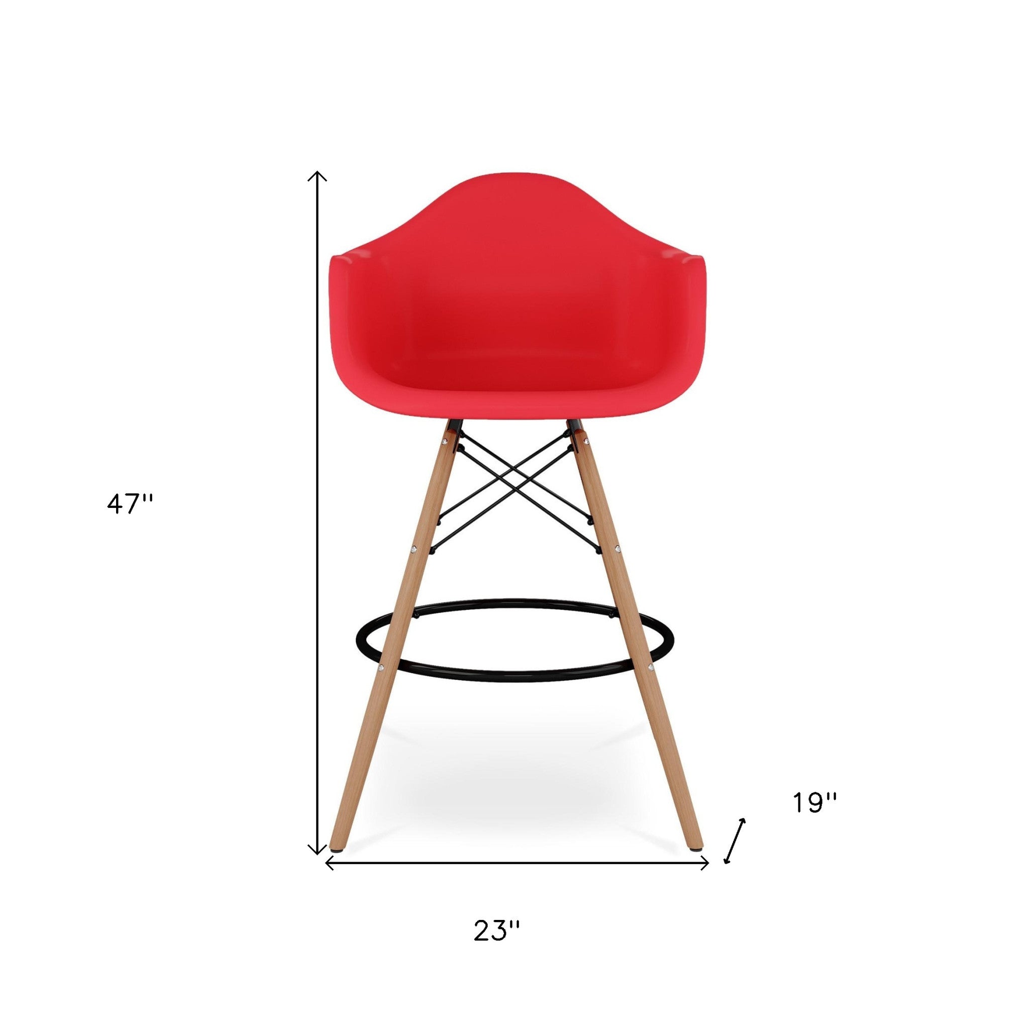 28" Red And Brown Heavy Duty Plastic And Solid Wood Low Back Counter Height Bar Chair-7