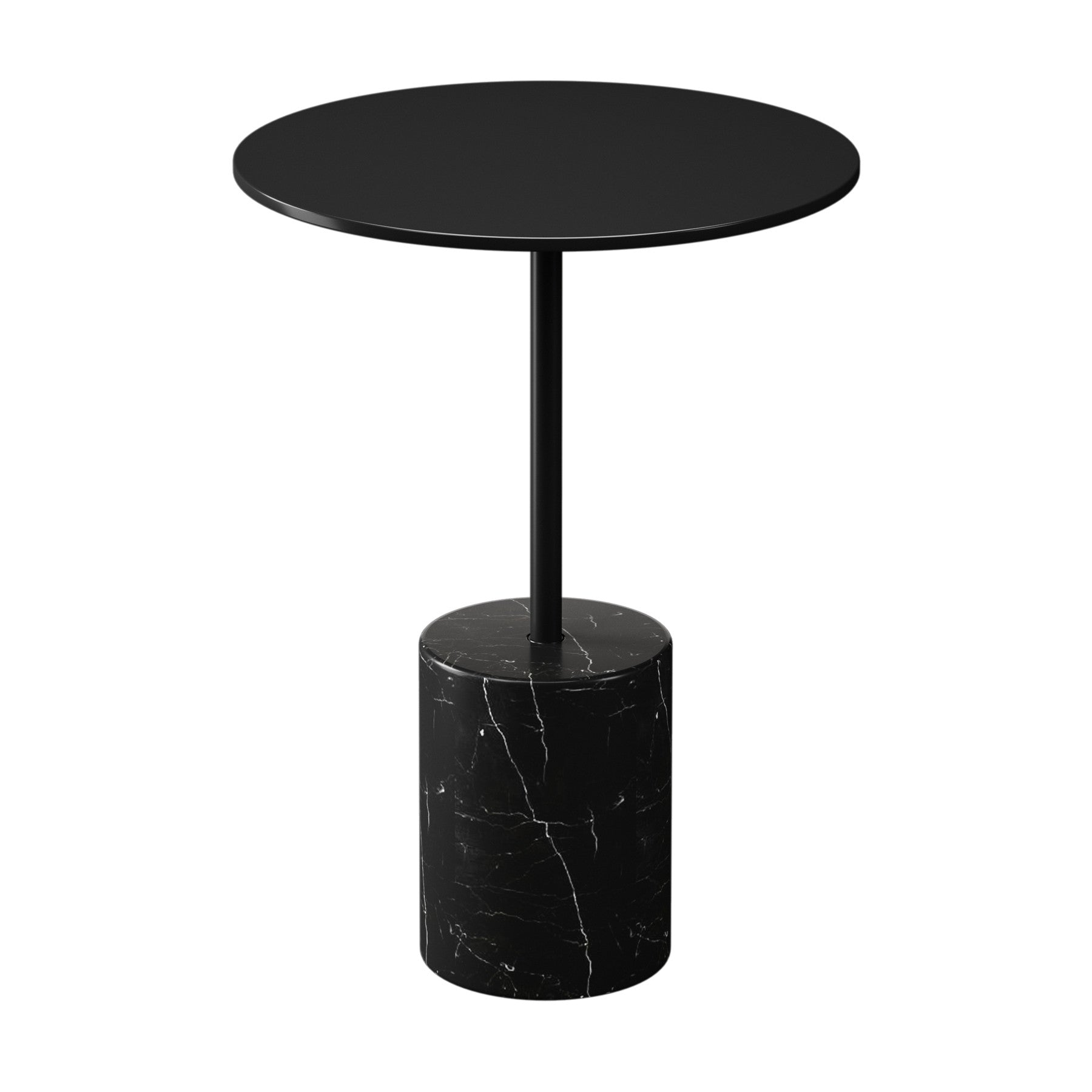 20" Black Steel And Marble Round End Table-0