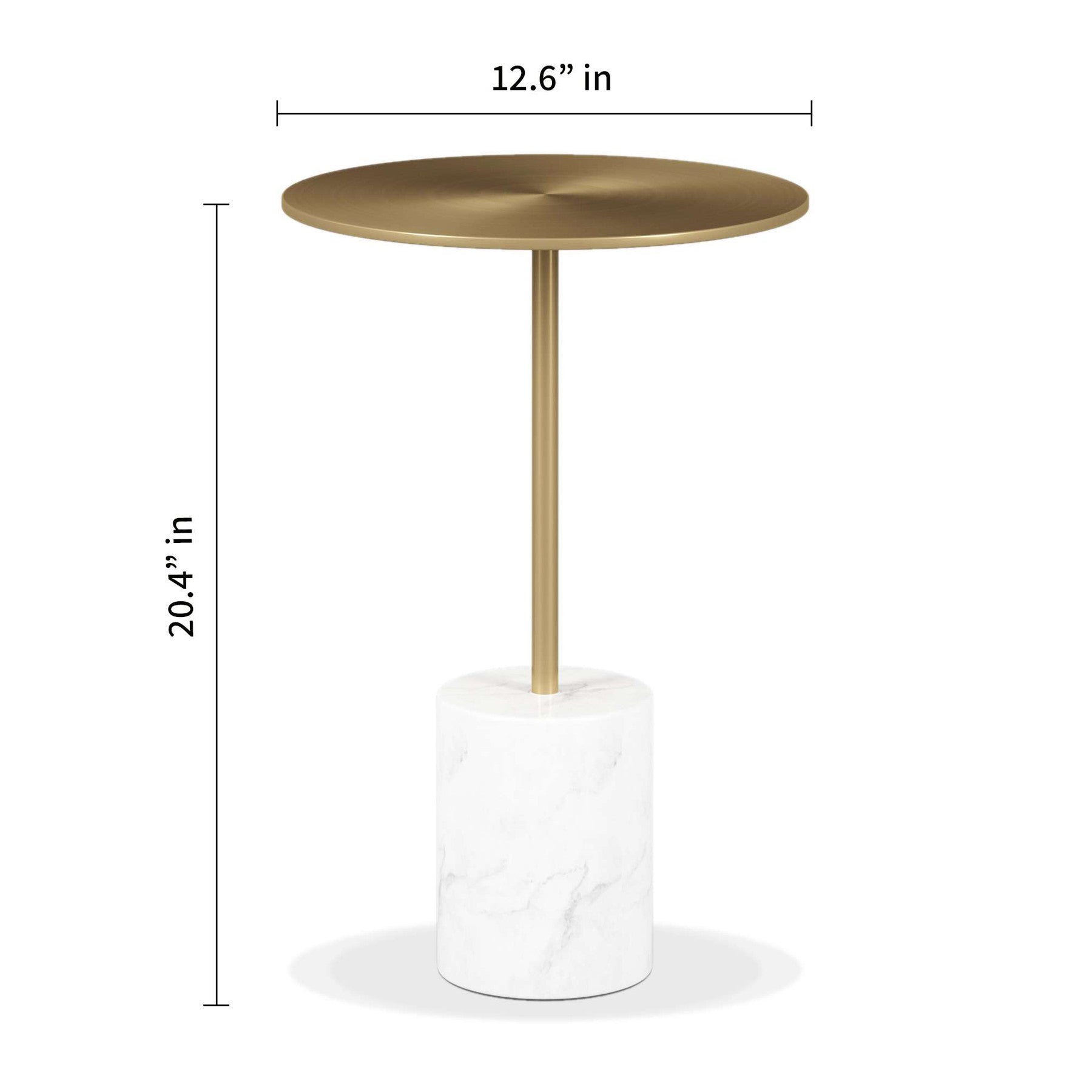 20" White And Gold Steel And Marble Round End Table-4