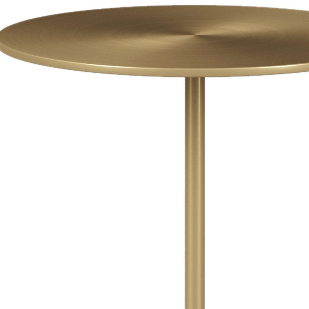 20" White And Gold Steel And Marble Round End Table-2