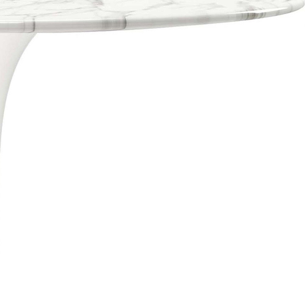 32" White Rounded Marble And Metal Pedestal Base Dining Table-8