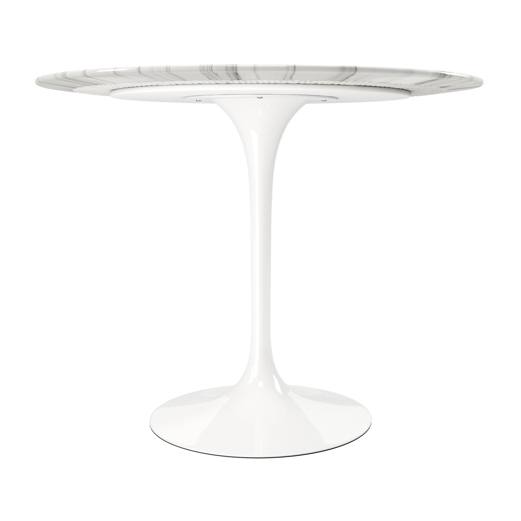 32" White Rounded Marble And Metal Pedestal Base Dining Table-2