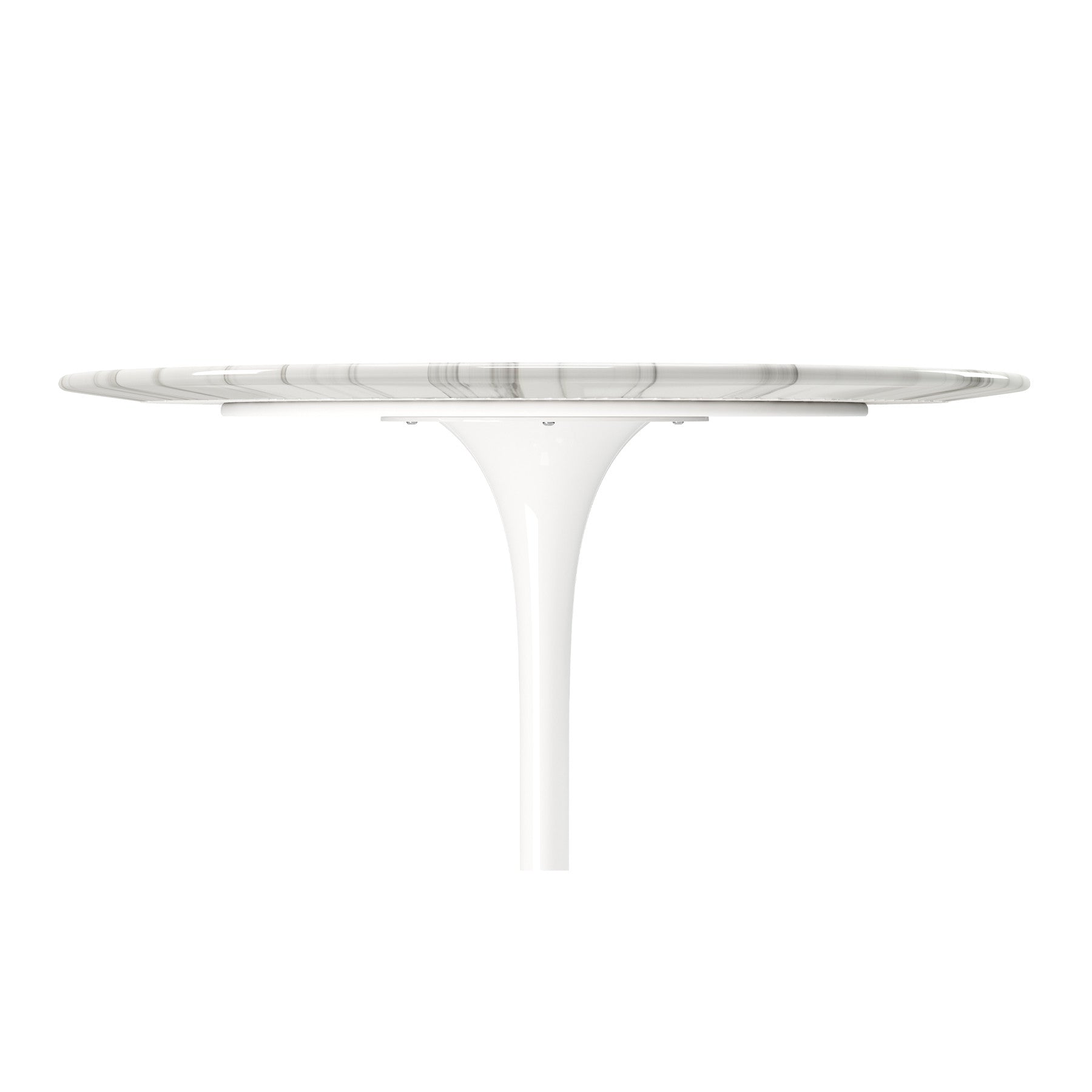 32" White Rounded Marble And Metal Pedestal Base Dining Table-3