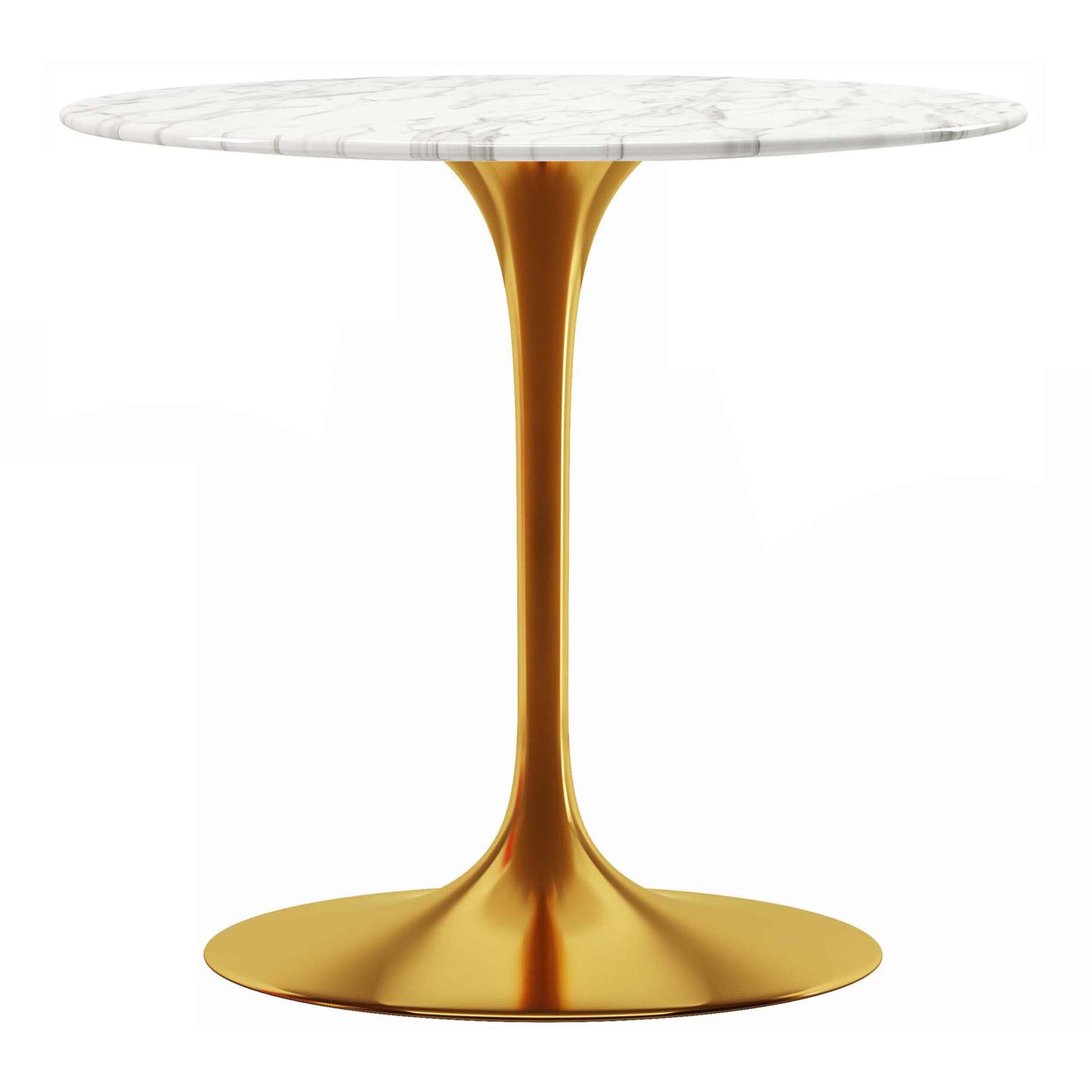 32" White And Gold Marble And Metal Dining Table-1