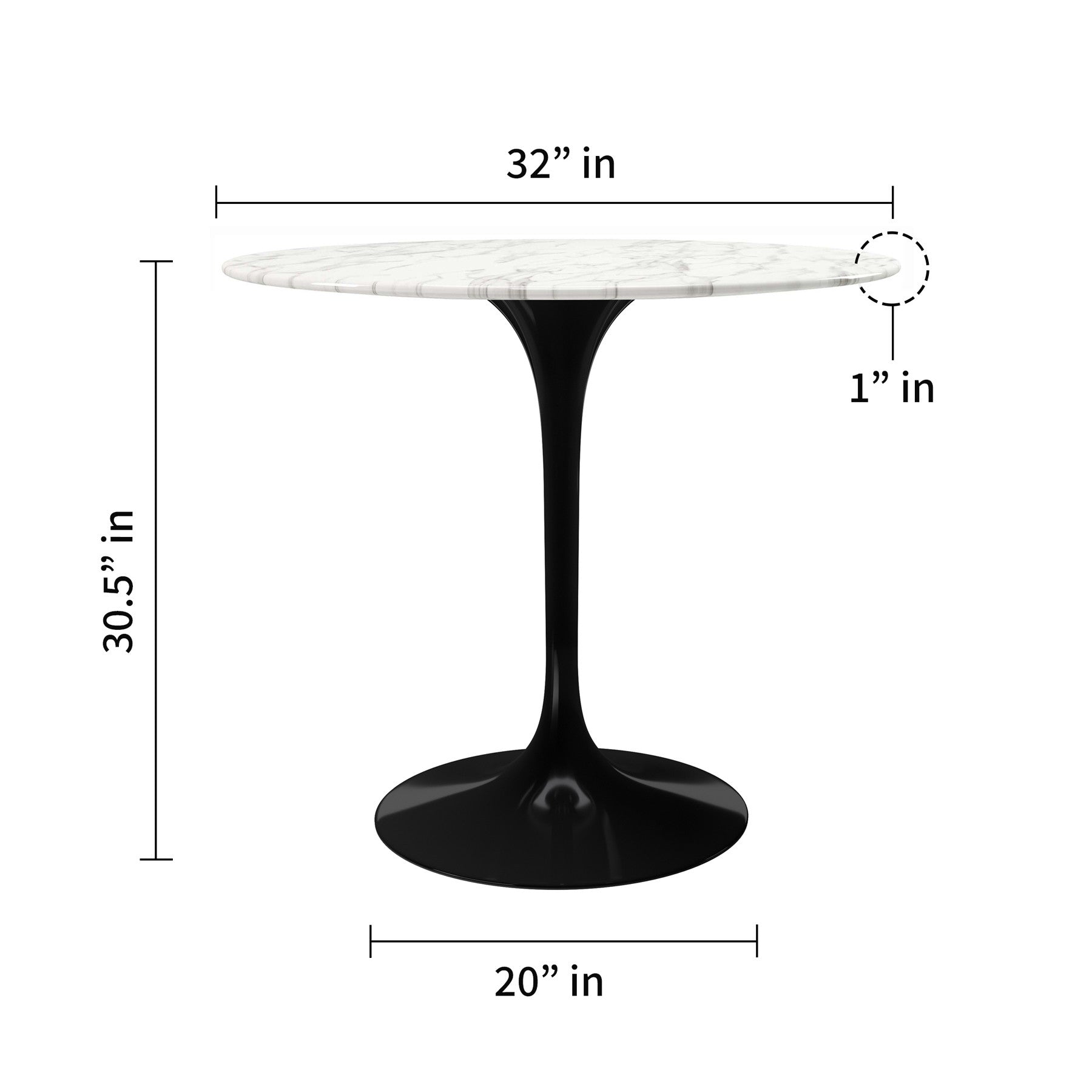 32" White And Black Marble And Metal Dining Table-4