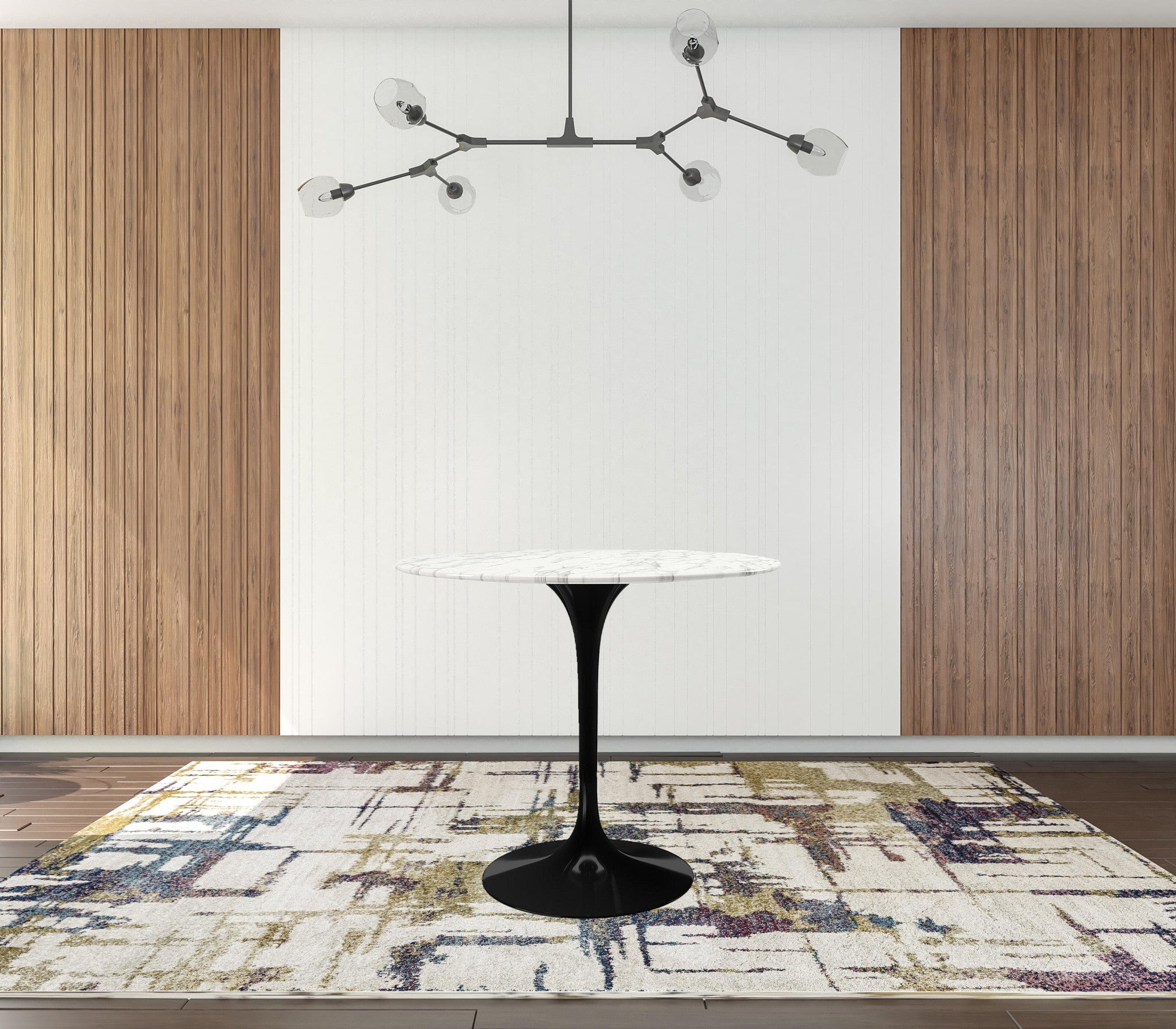 32" White And Black Marble And Metal Dining Table-3