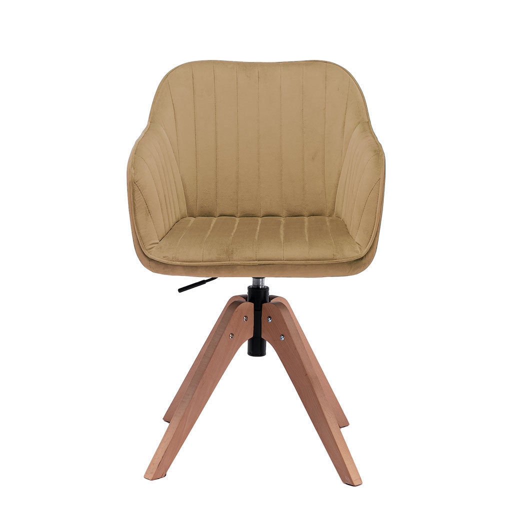 Tufted Champagne and Natural Upholstered Velvet Dining Arm Chair-1