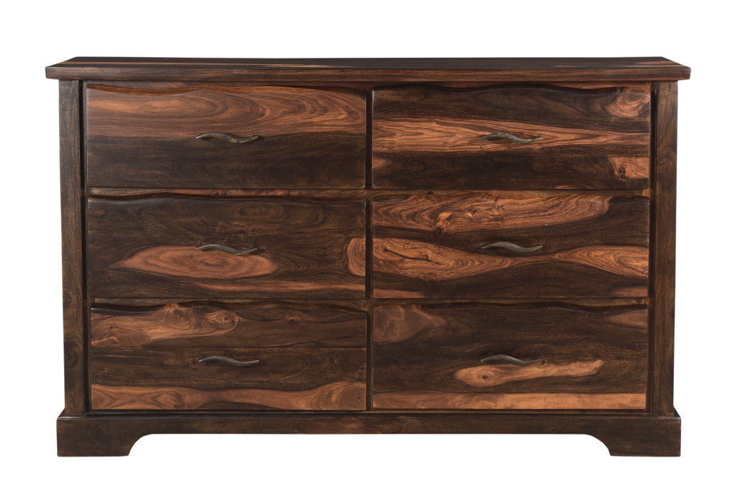 60" Dark Brown Solid Wood Six Drawer Dresser-2