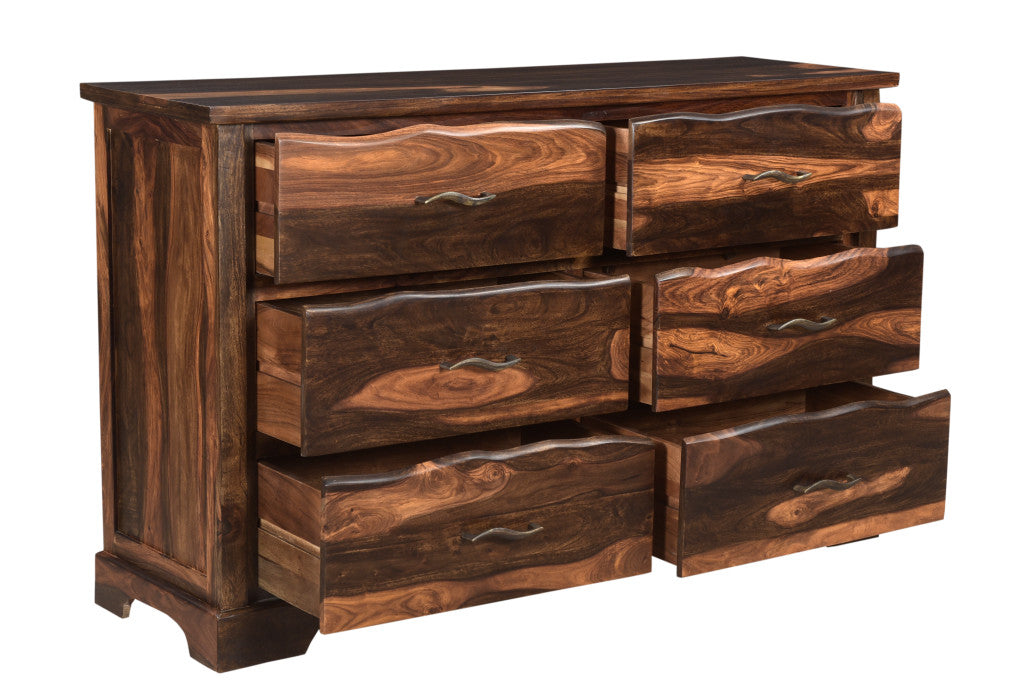 60" Dark Brown Solid Wood Six Drawer Dresser-4