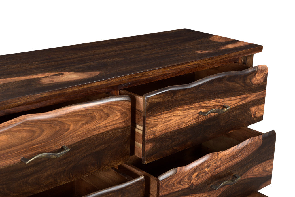60" Dark Brown Solid Wood Six Drawer Dresser-5
