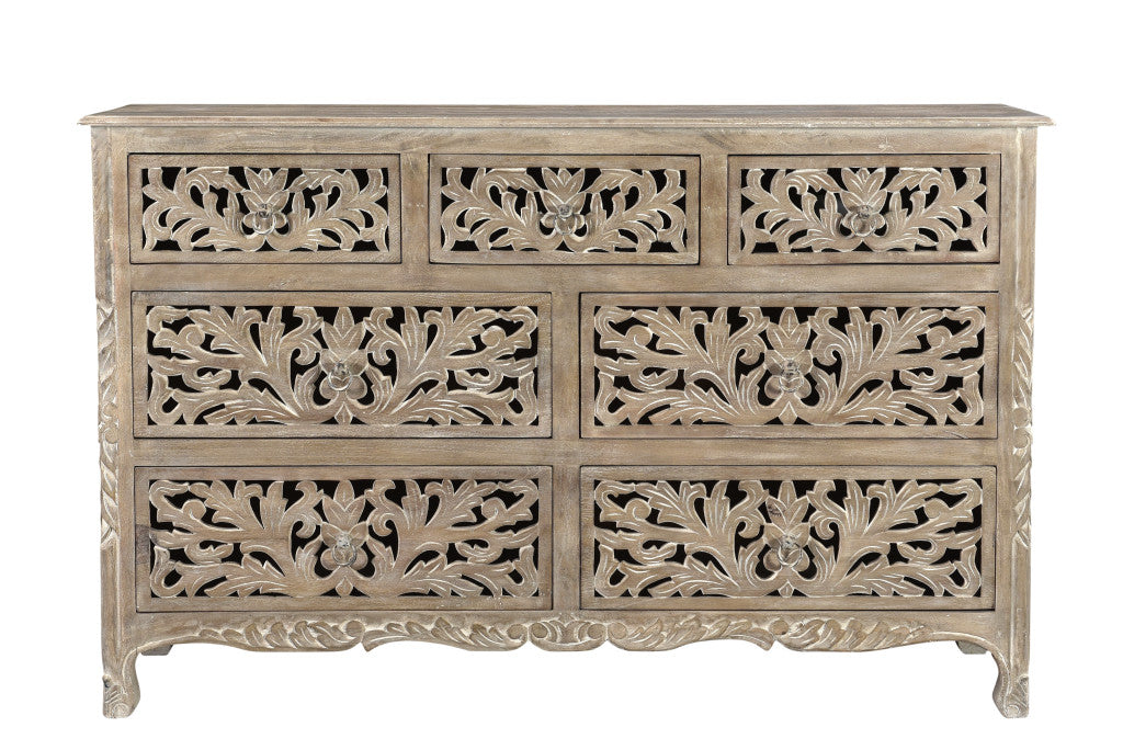 57" Gray Solid Wood Seven Drawer Dresser-1