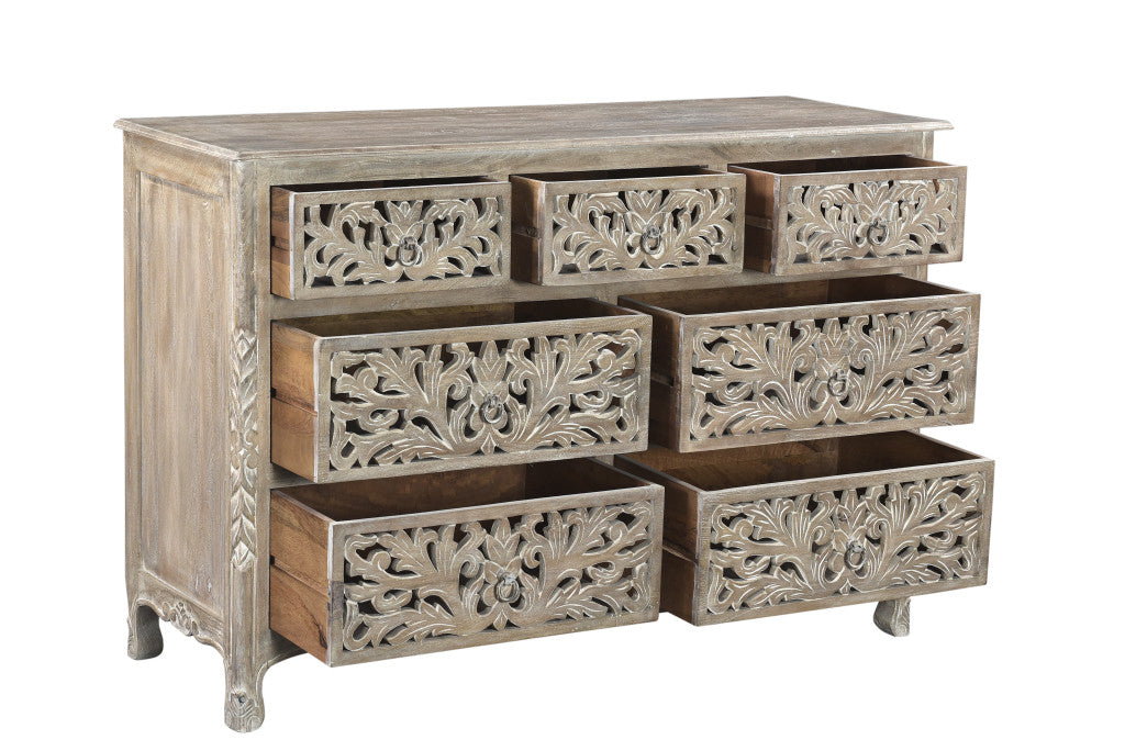 57" Gray Solid Wood Seven Drawer Dresser-2