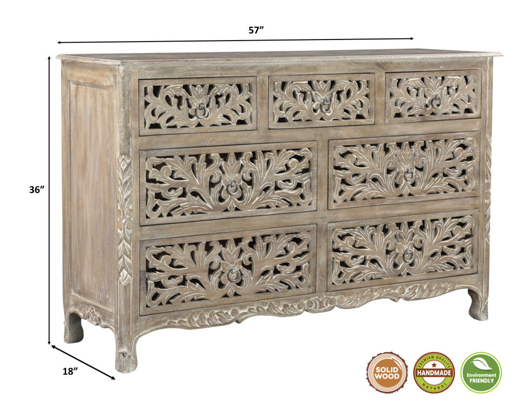 57" Gray Solid Wood Seven Drawer Dresser-8