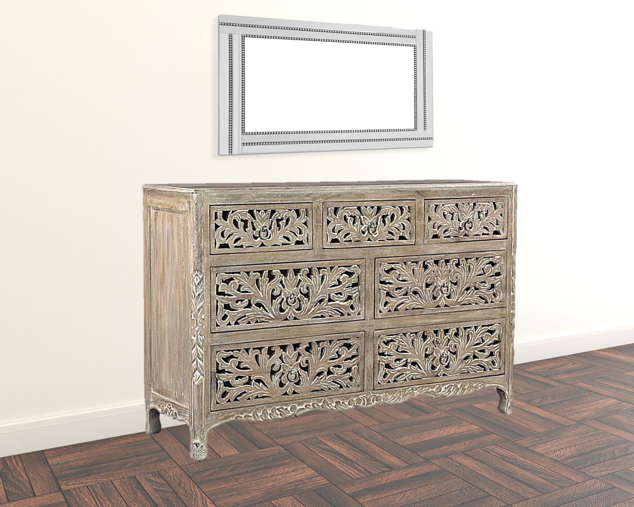 57" Gray Solid Wood Seven Drawer Dresser-5
