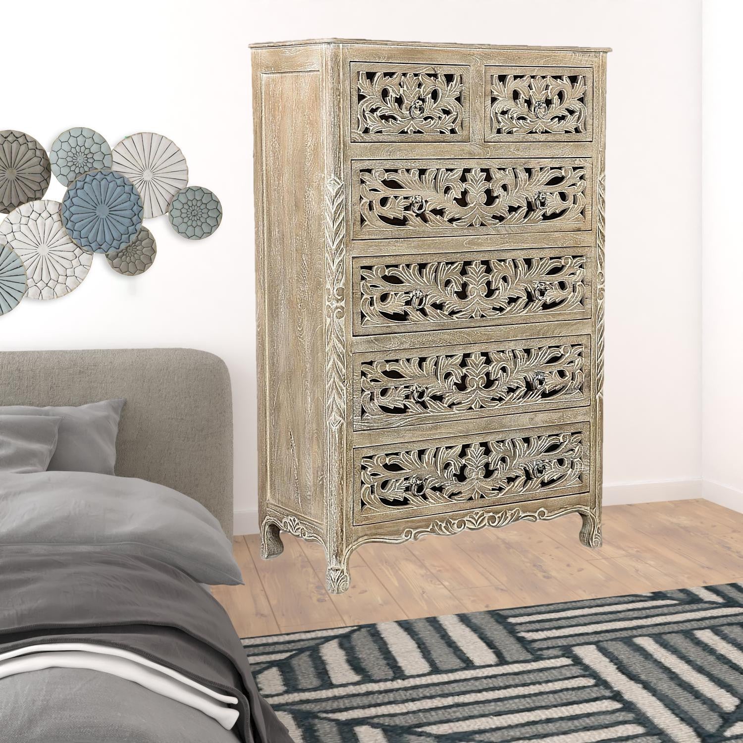 35" Gray Solid Wood Six Drawer Chest-5