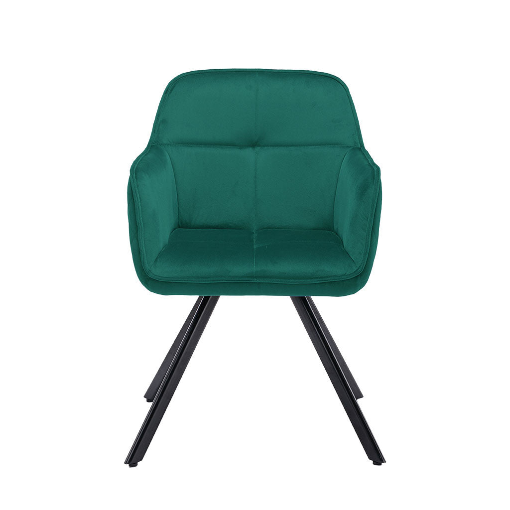 Tufted Green And Black Velvet and Metal Dining Arm Chair-0