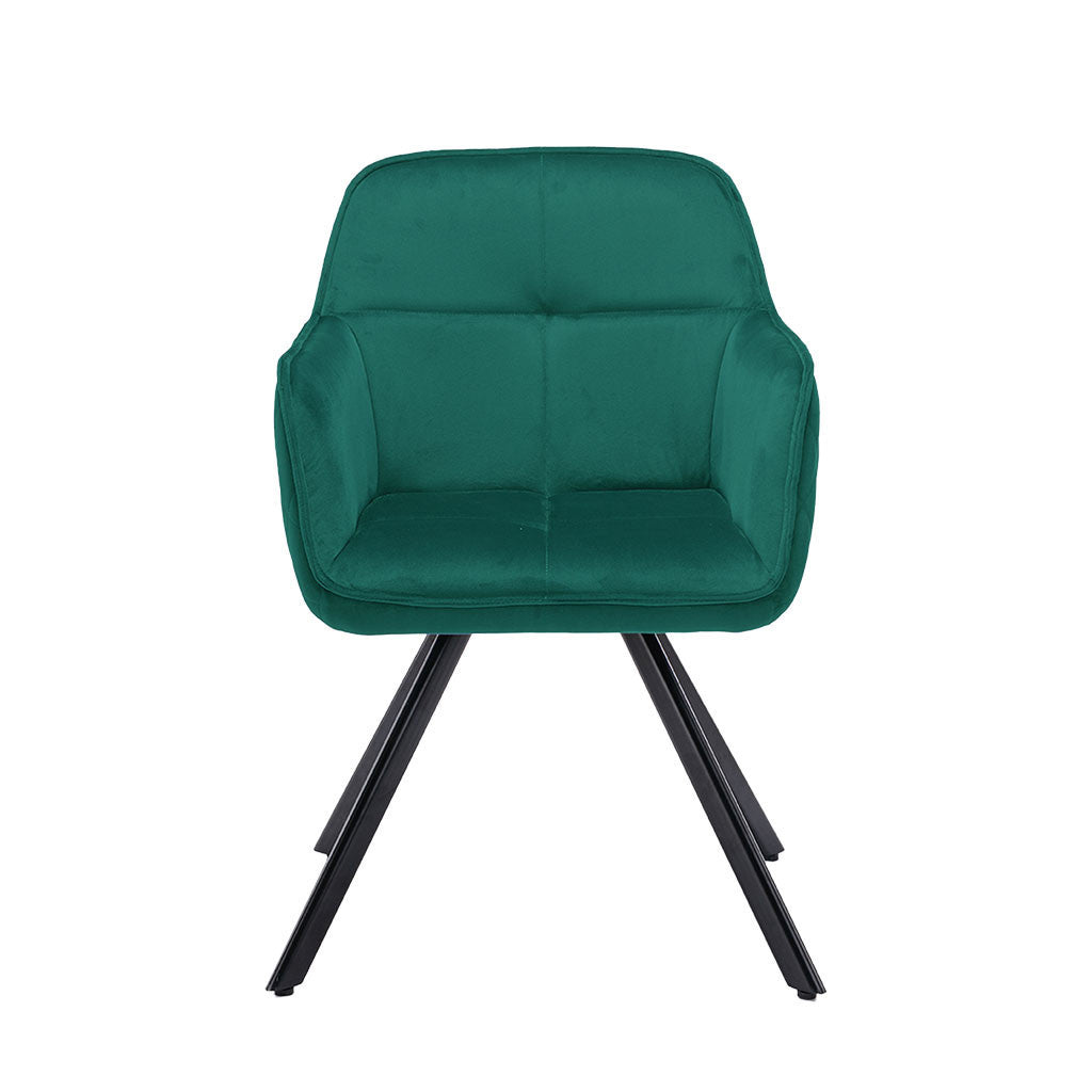 Tufted Green And Black Velvet and Metal Dining Arm Chair-2