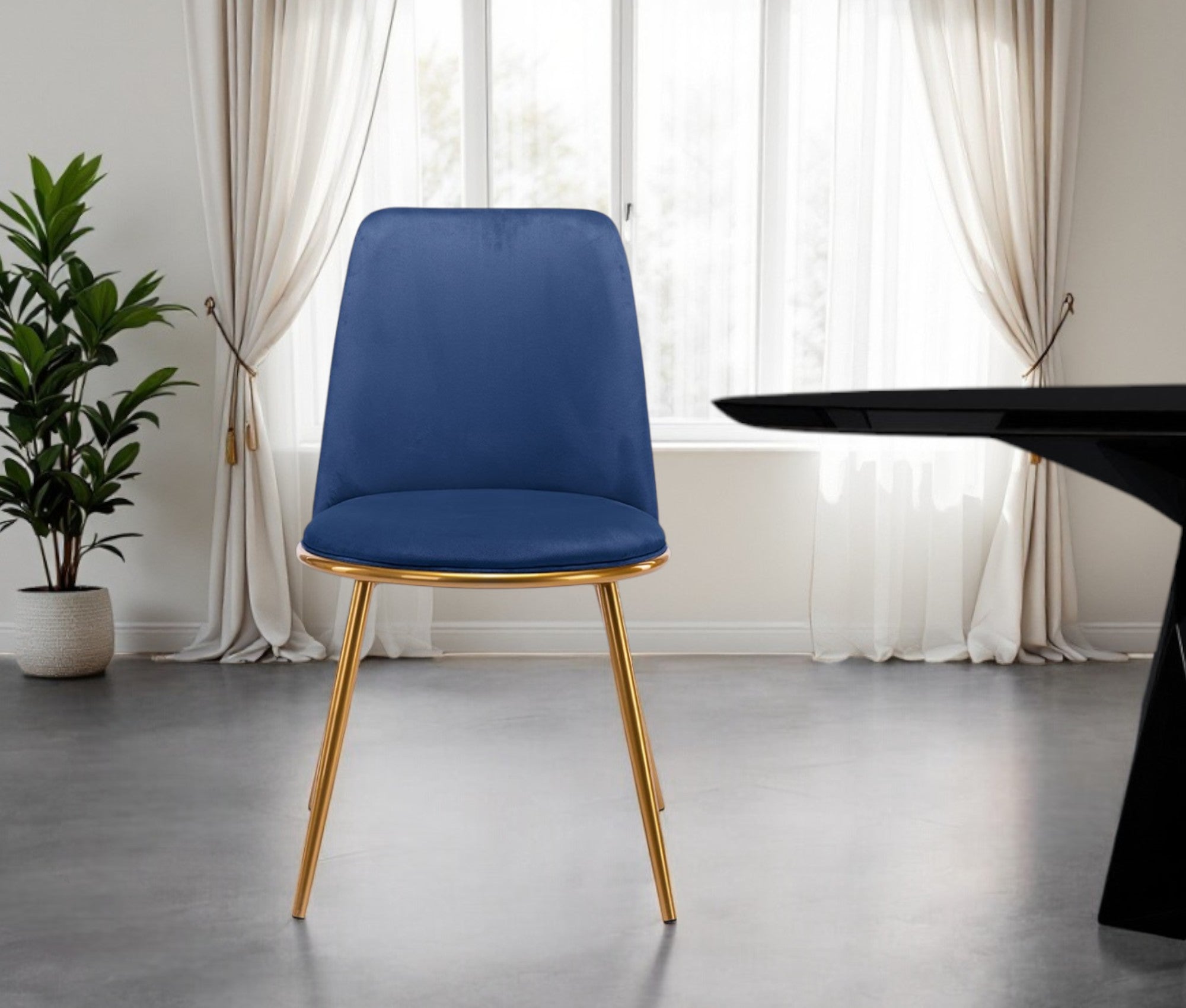 Blue And Gold Upholstered Velvet Dining Side Chair-0