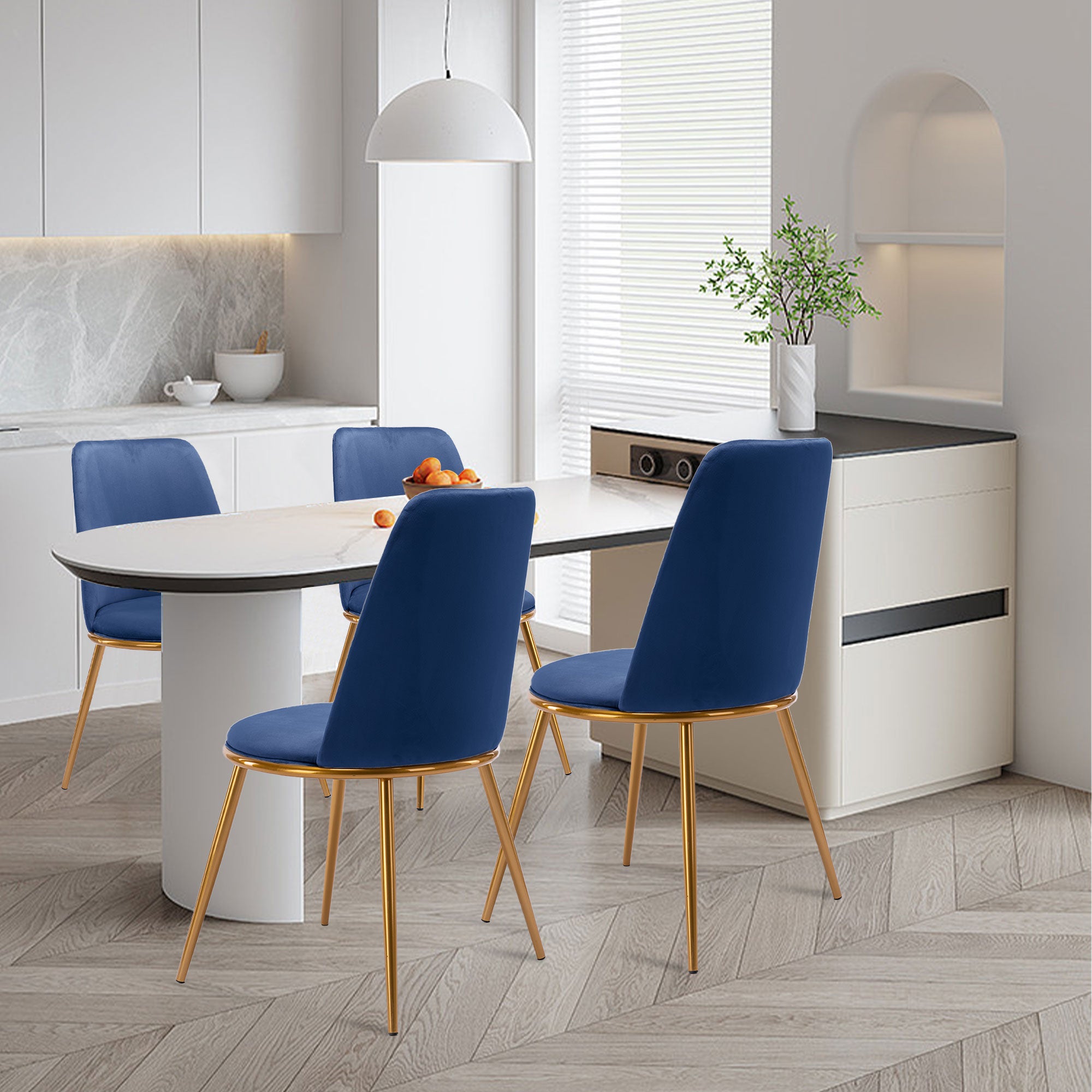 Blue And Gold Upholstered Velvet Dining Side Chair-4