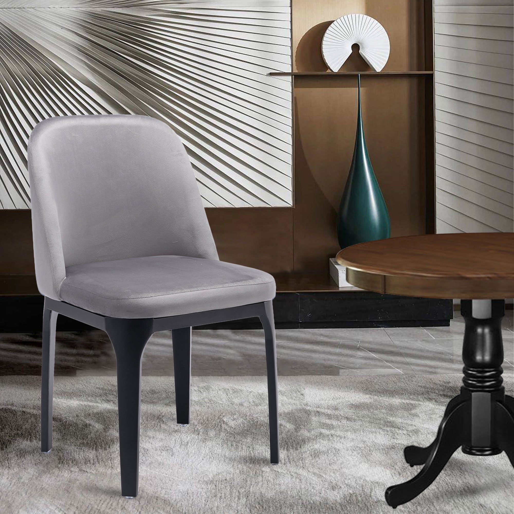 Gray And Black Upholstered Velvet Dining Side Chair-2