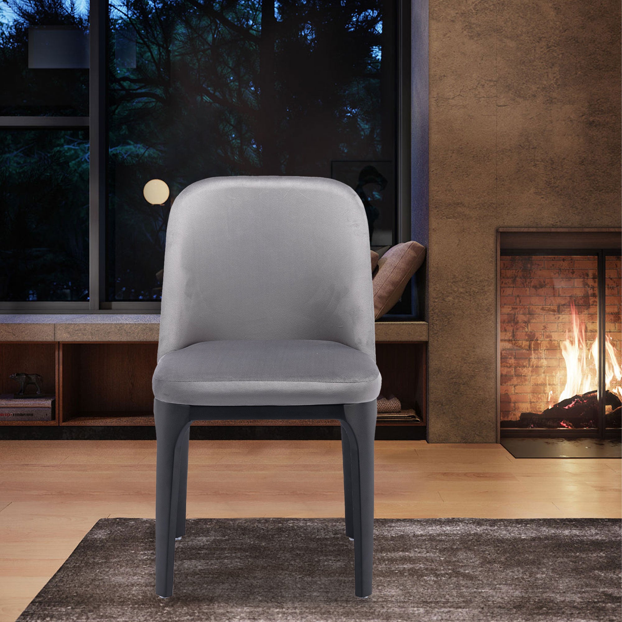 Gray And Black Upholstered Velvet Dining Side Chair-3