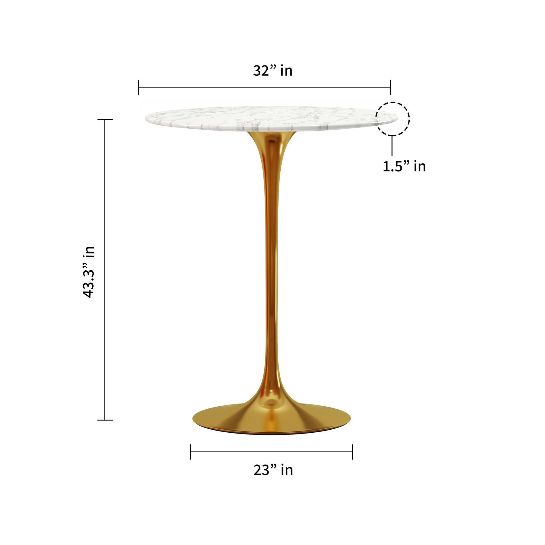 32" White and Gold Rounded Marble and Metal Bar Table-4