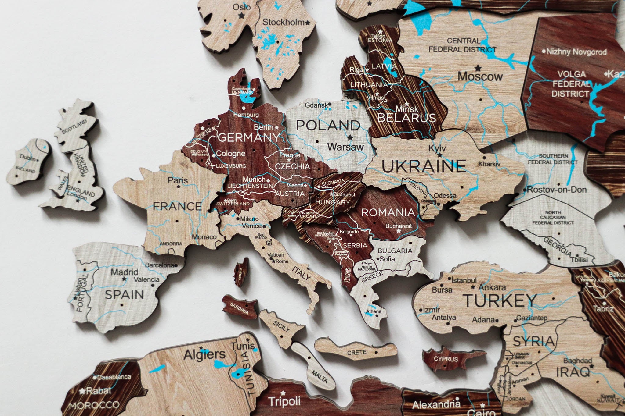 24" X 39" Brown and Beige Wood World Map Hanging Dimensional Sculpture-3