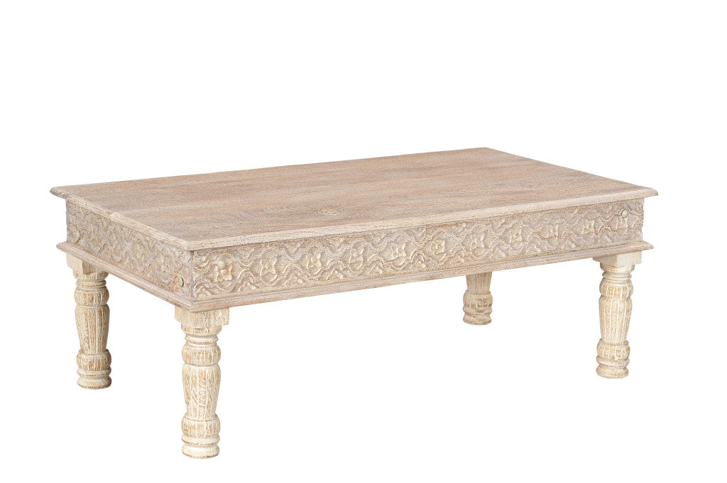 51" White Solid Wood Distressed Coffee Table-0