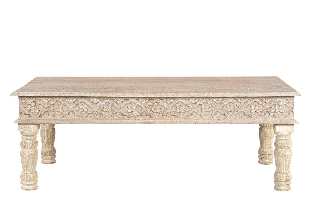 51" White Solid Wood Distressed Coffee Table-2