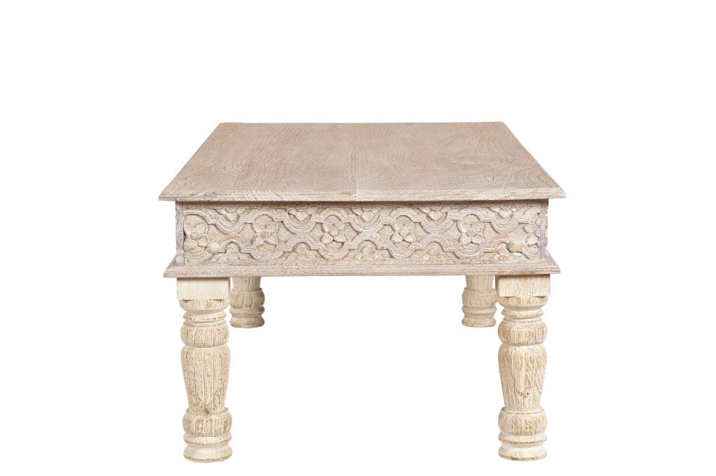 51" White Solid Wood Distressed Coffee Table-3