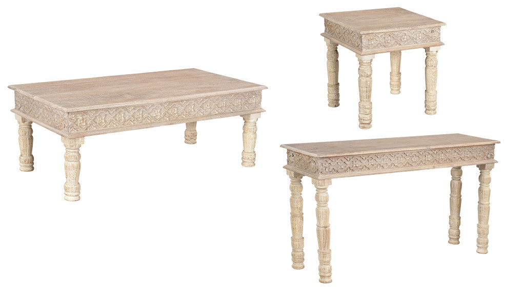 51" White Solid Wood Distressed Coffee Table-5