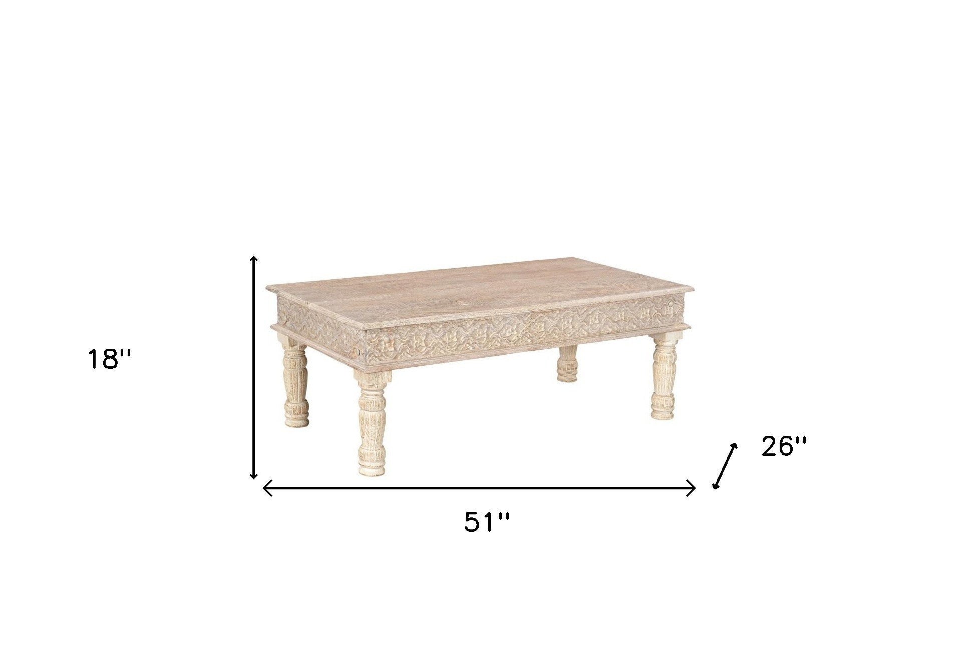 51" White Solid Wood Distressed Coffee Table-8