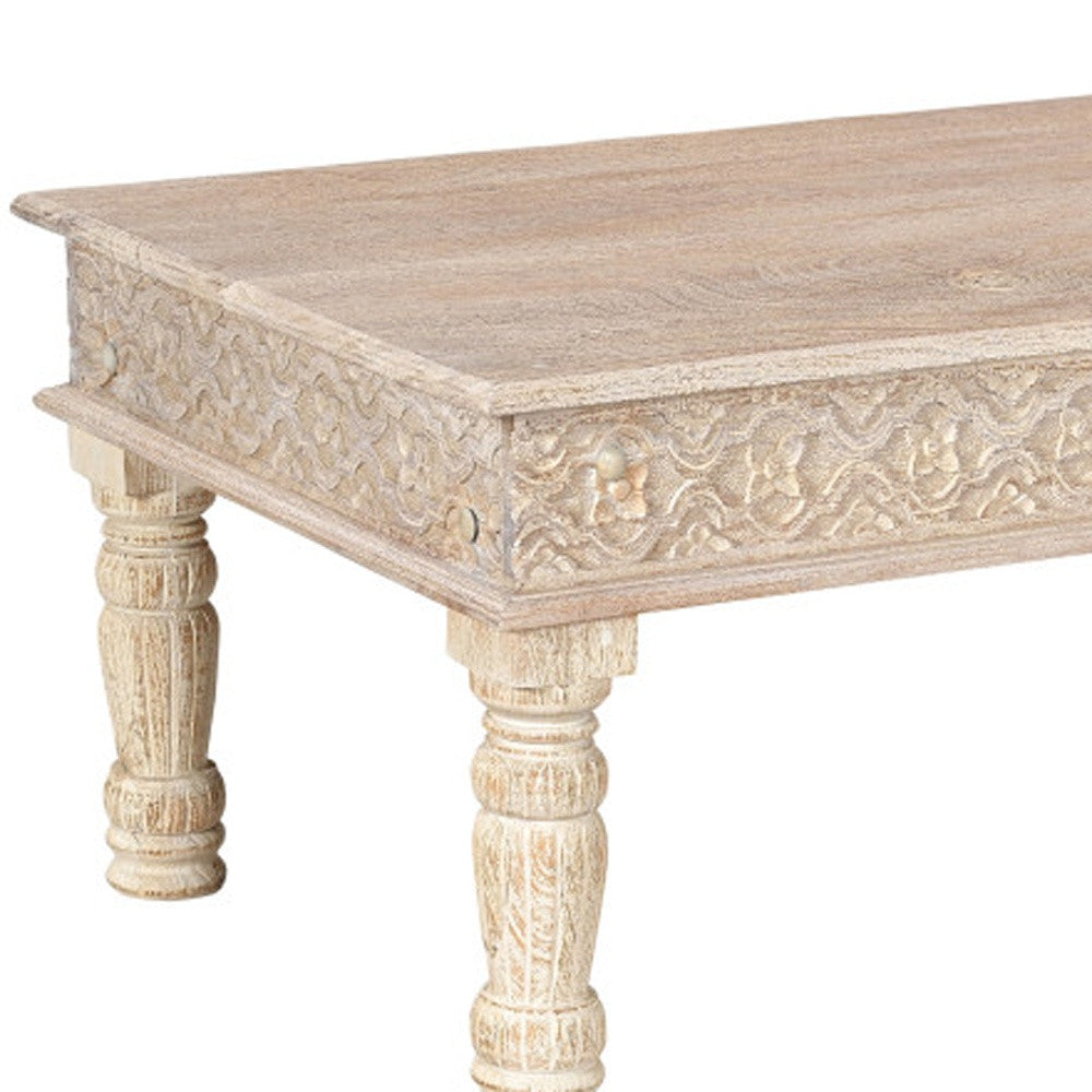 51" White Solid Wood Distressed Coffee Table-7