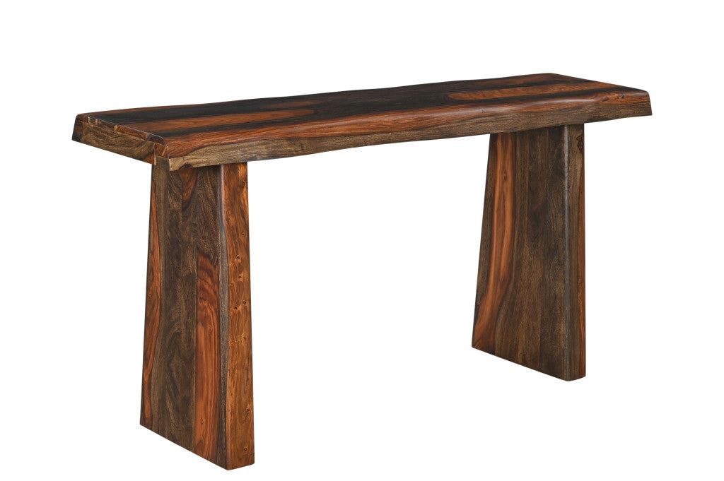 60" Dark Brown Solid Wood Frame Console Table-1