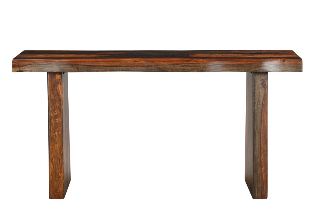 60" Dark Brown Solid Wood Frame Console Table-2