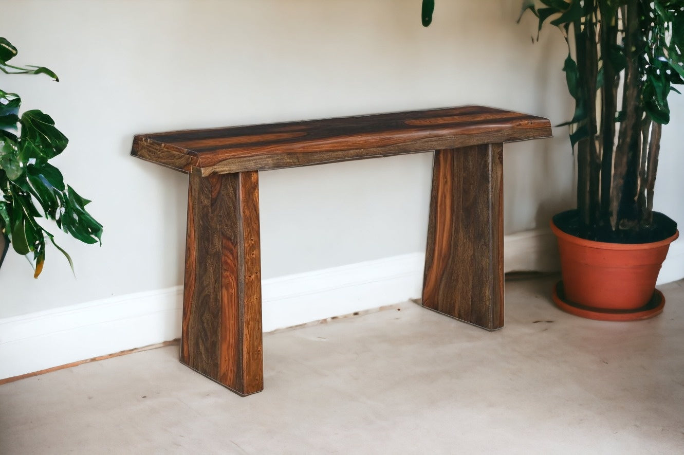 60" Dark Brown Solid Wood Frame Console Table-0