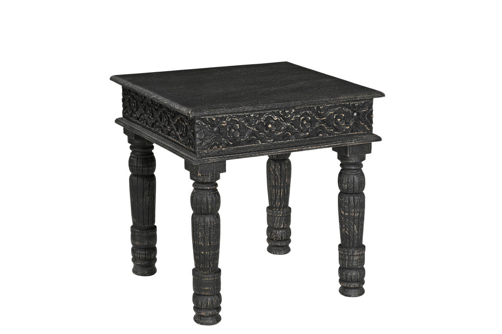 24" Black Distressed Solid Wood End Table-2